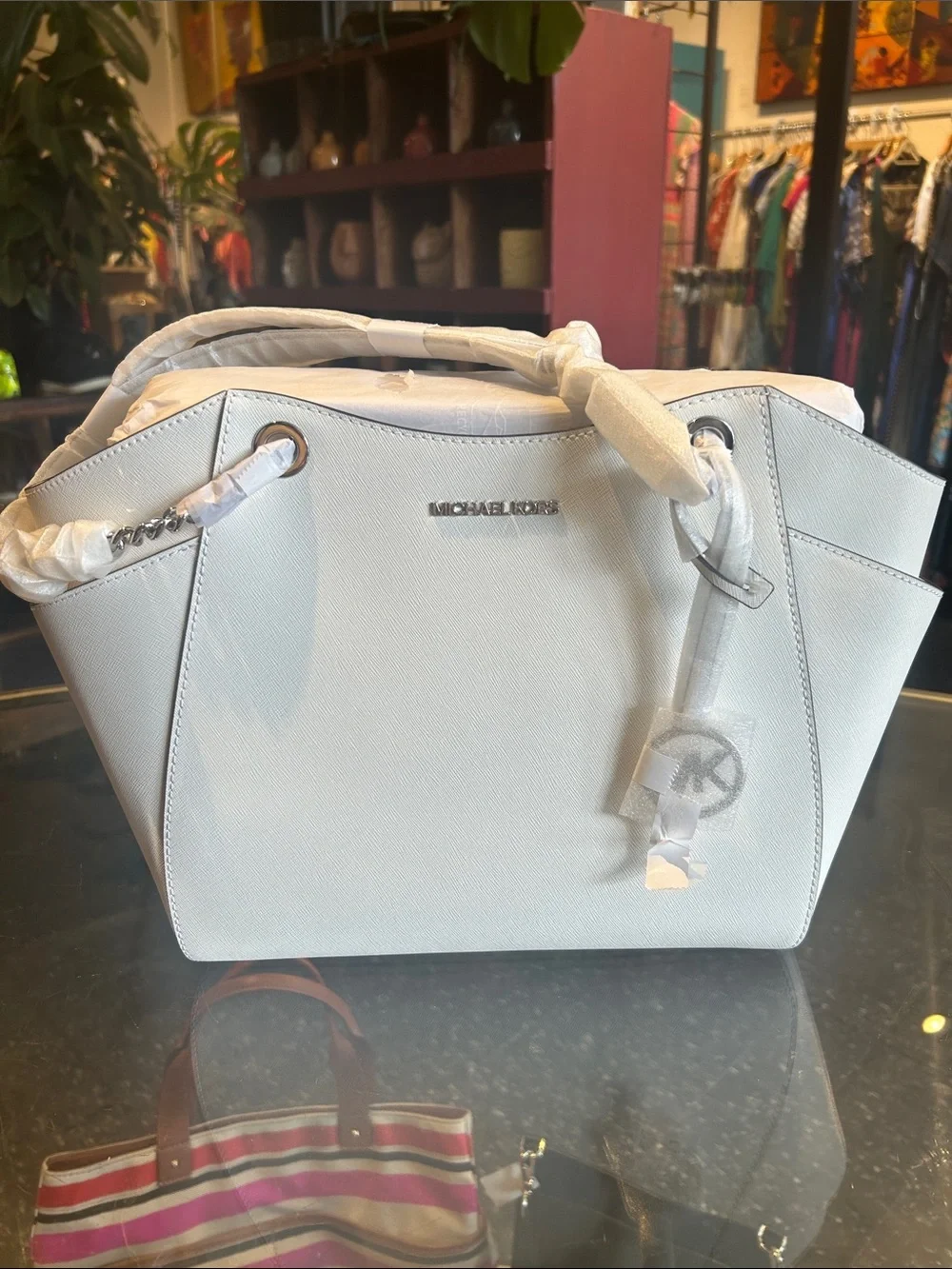 Michael KORS Jet Set Large Saffiano Leather Shoulder Bag Optic White NWT